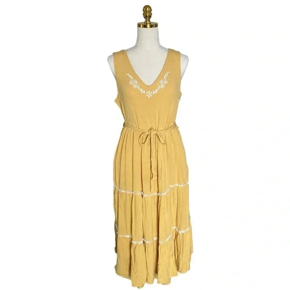 JOIE | Revolve Goldenrod Yellow Embroidered Tiered Boho
Maxi Dress Size 12 - Picture 2 of 14